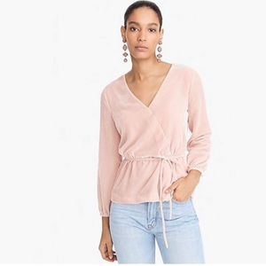 NWT J. Crew Blush Pink Velvet Peplum Tie Blouse 6